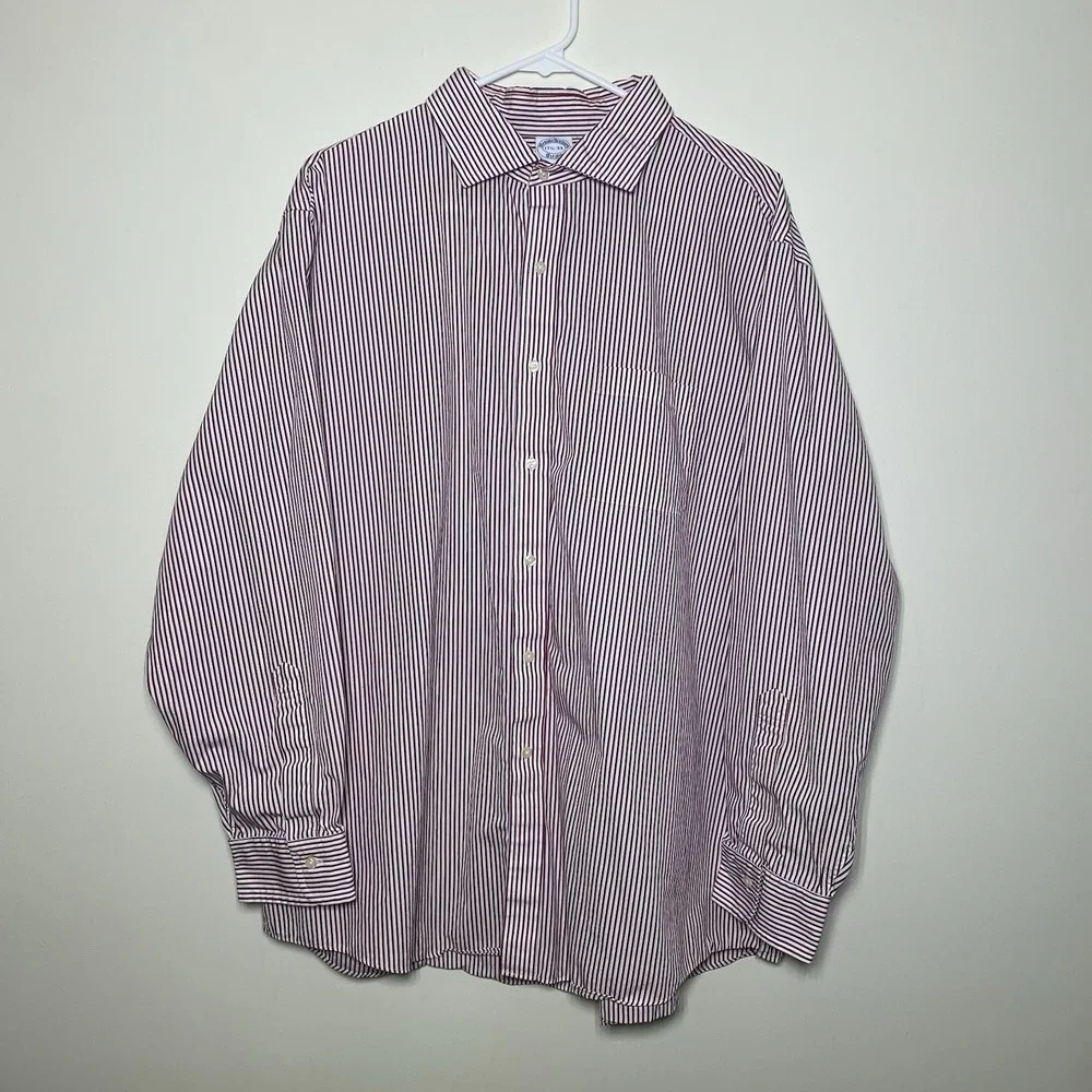 Brooks Brothers Regular Fit Dress Shirt 17 1/2-34 Supima Cotton Non Iron Stripes - Picture 2 of 7